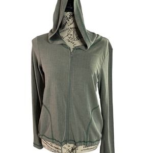 Serene Knit Hoodie Jacket Olive Green Front Zip Pockets Polyester Blend Women L